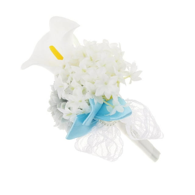 Hecho Novio Seda Ramillete Fantasía Boutonnieres Mejor Hombre Boda de Baile Flores Gris