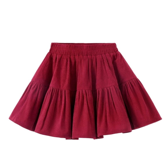 Posijego Girls Corduroy Skirt Elastic Waist Ruffled Tiered Pleated Flared A-Line Skirt Little Girl Uniform Skirts