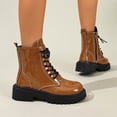 thumbnail image 6 of Willtoo Women's Platform Combat Boots Stylish Fashion Lace-Up Ankle Short Bootie Punk Motorcycle Leather Boots for Fall Winter, 6 of 6