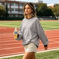 thumbnail image 7 of Resicozy Oversized Sweatshirt for Women Fall Striped Long Sleeve Shirt Crewneck Sweatshirts Y2K Workout Tops Brown M, 7 of 7