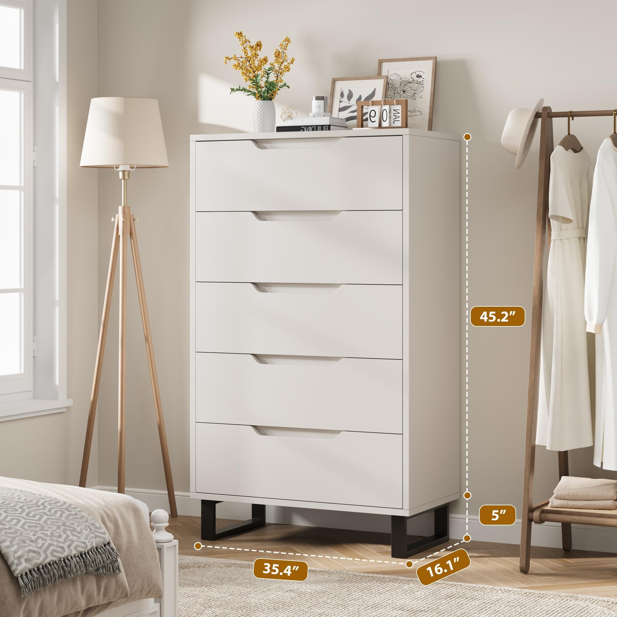 5-Drawer Dresser - Modern Chest with Adjustable Height Base