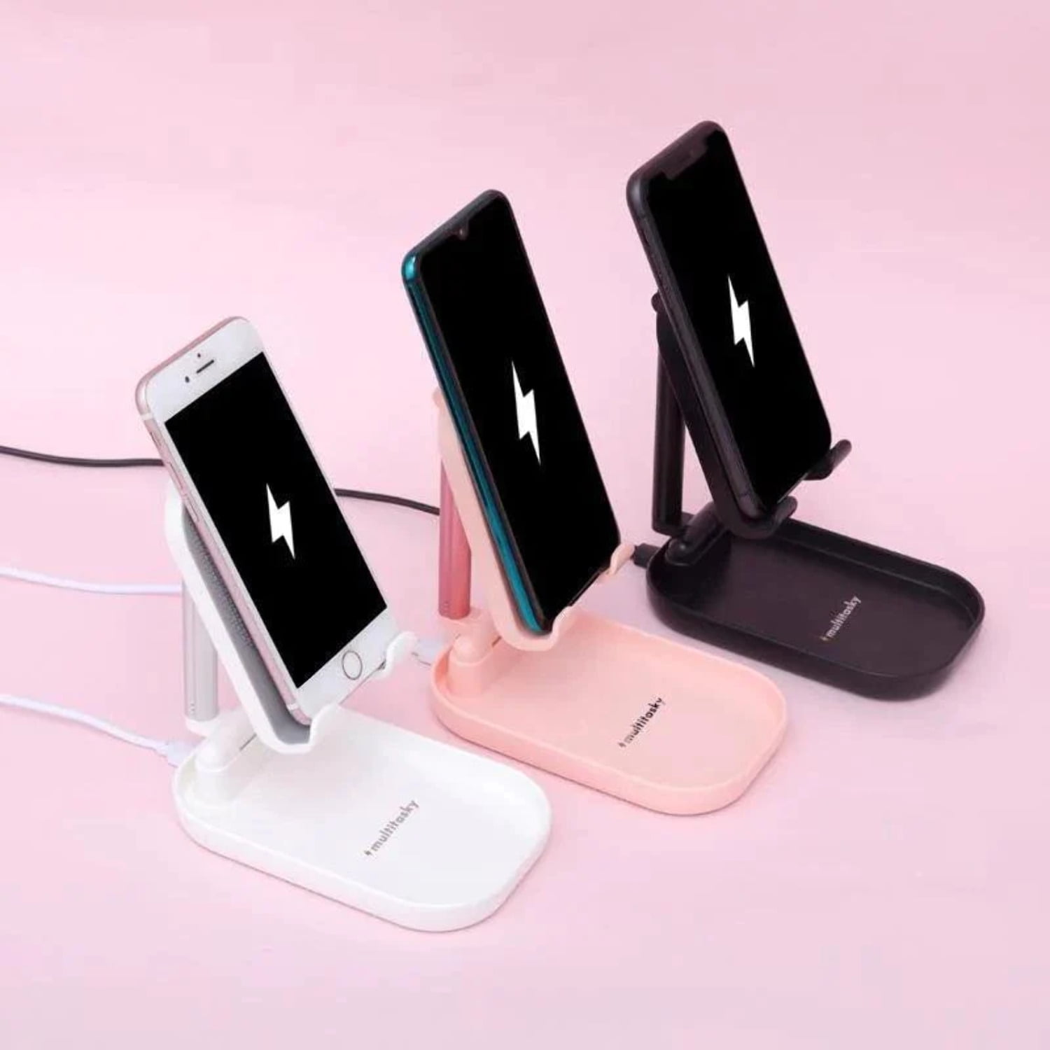 Multitasky Deluxe Phone Holder with Charging Pad - White