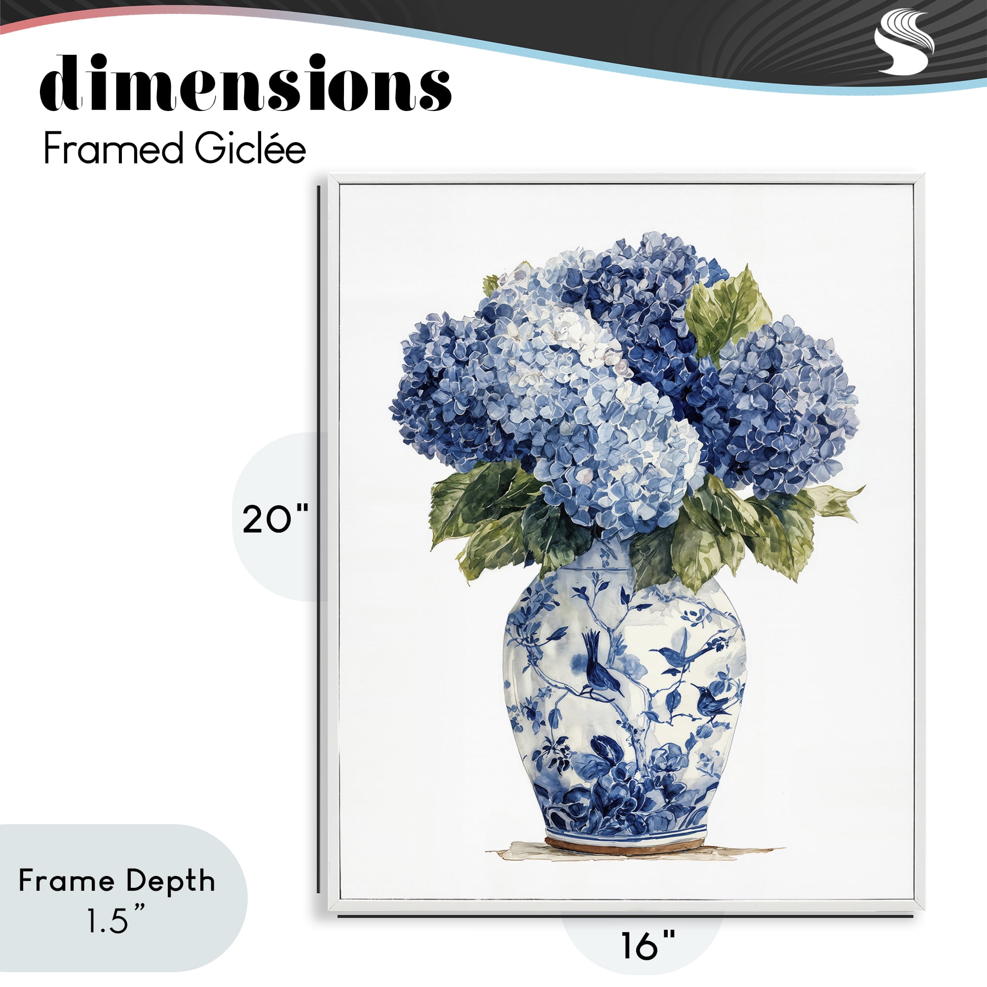 Stupell Industries Blue Hydrangeas in Porcelain White Framed Giclee Art, design by Imagine It Images