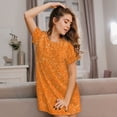 thumbnail image 3 of Fotbe Orange Glitter2 Bata de Dormir para Mujer con Estampado, Camisón de Algodón de Manga Corta, Ropa de Dormir Casual, 3 of 6