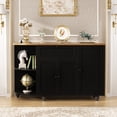 thumbnail image 5 of Homieasy 55"Wooden Kitchen Sideboard Cabinet with Power Outlets, Coffee Bar Cabinet with Drawer, Wine Rack/Shelves - Thick Tabletop, Solid Wood Legs for Dining Room,Black and Brown, 5 of 9