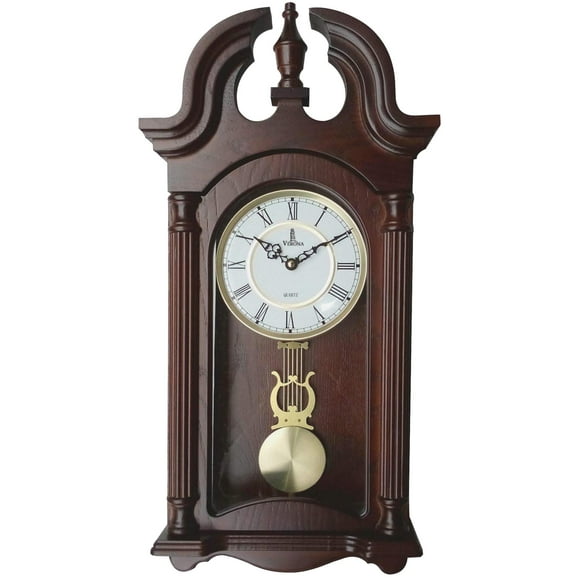 Pendulum Wall Clock, Silent Decorative Wood Pendulum Clock with Swinging Pendulum, Battery Operated, Dark Wooden Design, for Living Room, Dining Room, Kitchen, Office & Home Décor, 23.5x9.25 Inch