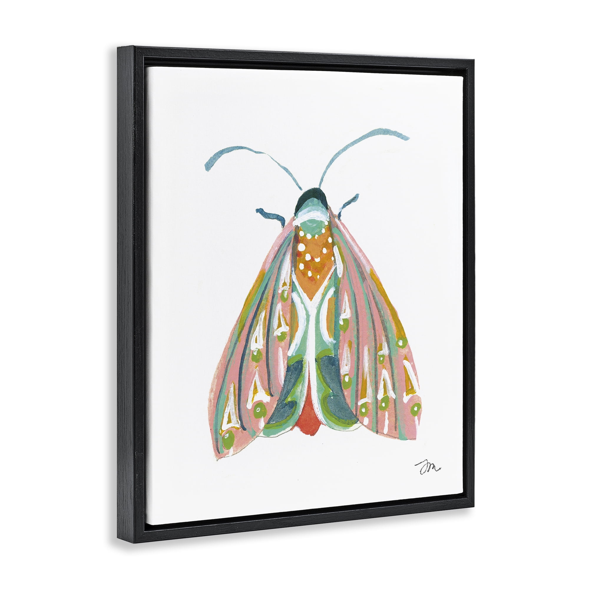 Stupell Industries Delicate Insect on White Insects Painting Black Floater Framed Canvas Art Print Wall Art, 17 x 21
