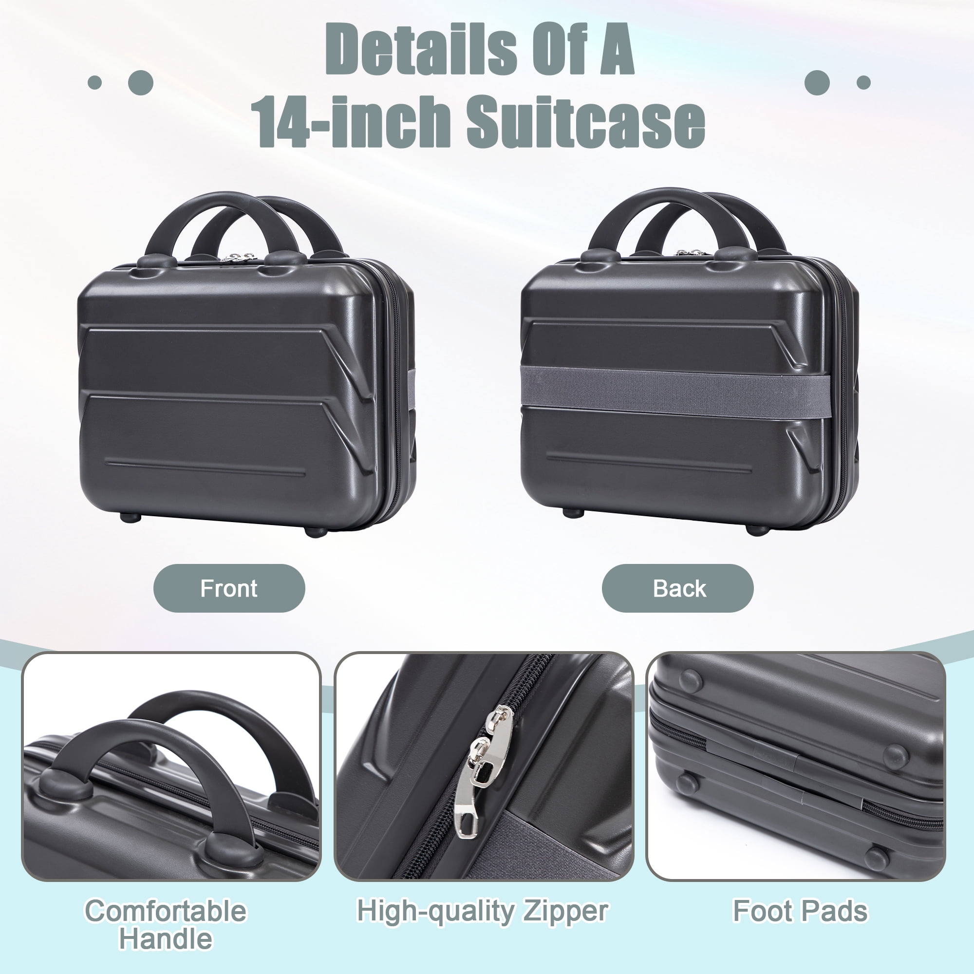 Alvantor 2 Pcs Luggage Set with Combination Lock, 20" ABS Spinner Suitcase & 14" Cosmetic Case, Dark Gray