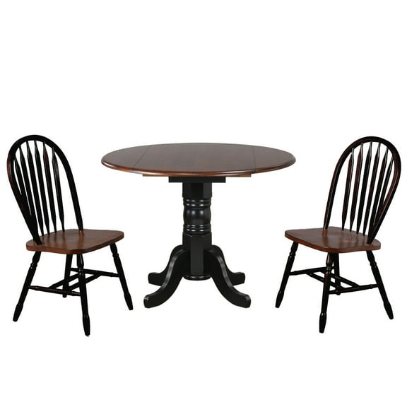 Round Extendable Dining Set - 42" Solid Wood Table & 2 Chairs