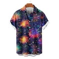 thumbnail image 4 of PNTUTB Fashionable Men's Firework Print Collared Button Down Casual Short Sleeve Loose Comfort Blouse, 4 of 6