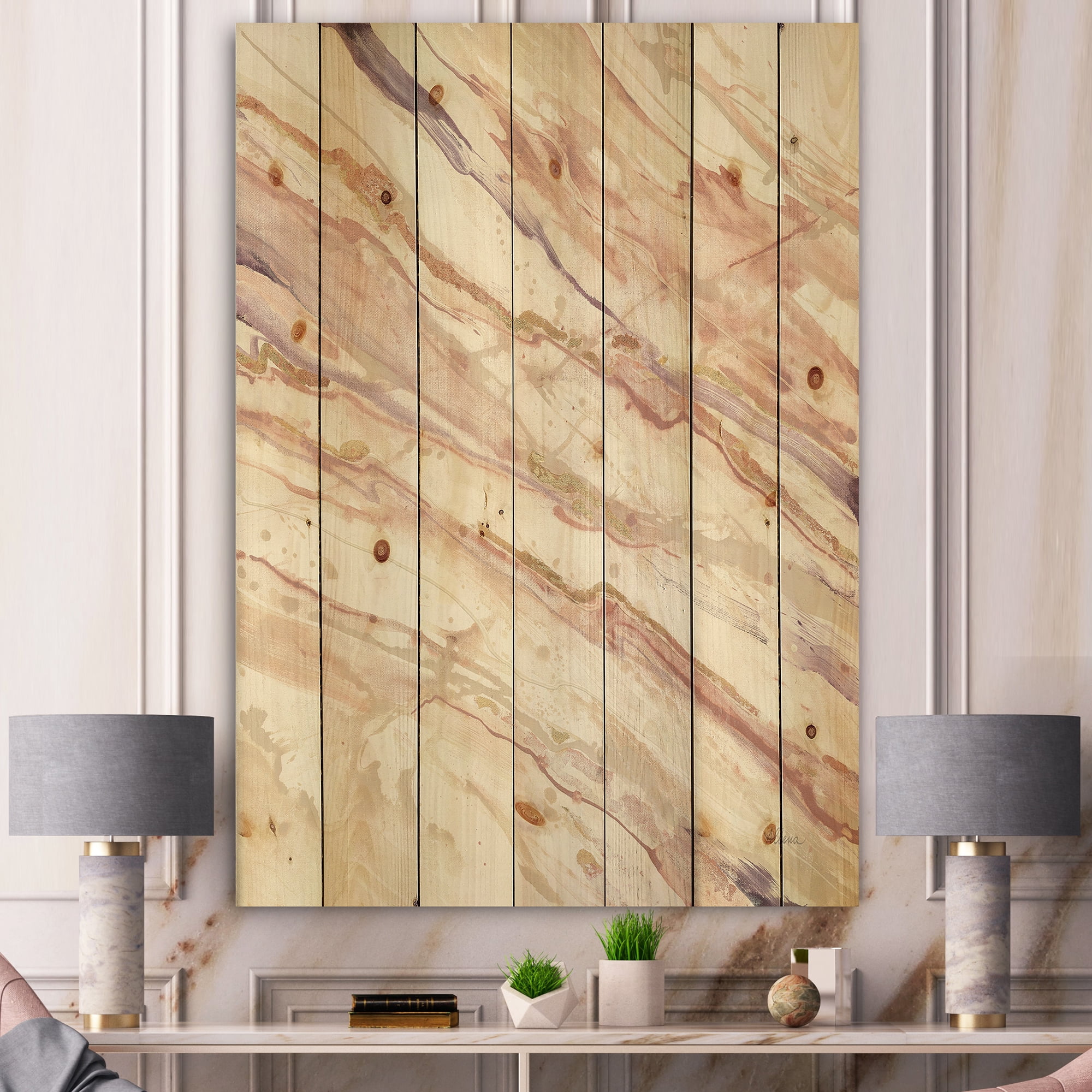 Designart 'Copper Shabby Dreams' Shabby Chic Print on Natural Pine Wood