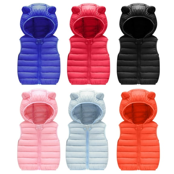 Feancey Kids Down Vest Boys Bear Ear Hooded Puffer Vests Baby Girls Sleeveless Lightweight Jackets Toddler Infant Casual Padded Waistcoat with Pockets Black 2-3 Years