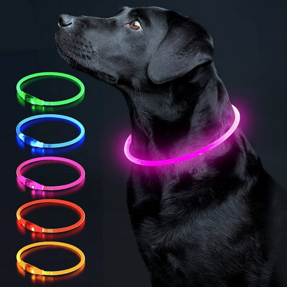 Collar LED para perro Colaseeme, recargable por USB, color rosa, 70 cm