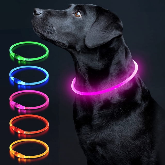 Collar LED para perro Colaseeme, recargable por USB, color rosa, 70 cm