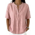 thumbnail image 3 of Oksale Cotton Tshirt Women Casual Snap Button Up Summer Tops Cozy Lightweight Short Sleeve Vacation Clothes Pink 2XL, 3 of 7