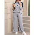 thumbnail image 2 of Cuteduck Women's Plus Size Fall Casual Half Zipper Collar 2-Piece Outfit Set Long Sleeve Wide Leg Pants Pajamas Set Pullover Breathable Lightweight Loungewear 1X-4X, 2 of 7