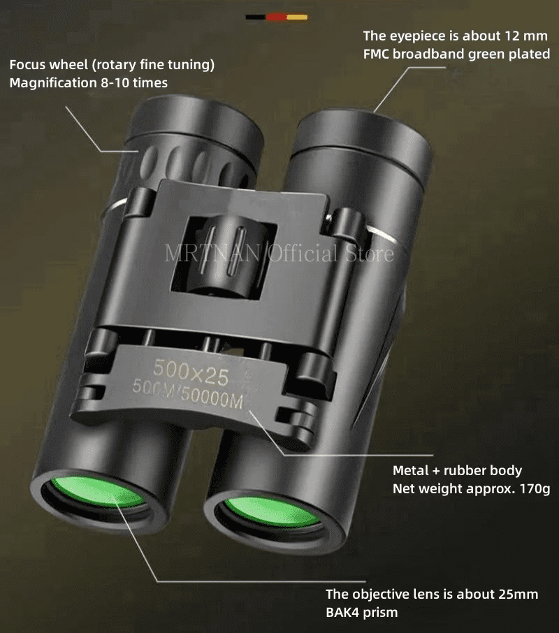 500x25 Powerful Binoculars Long Range Folding Telescope Optics For Hunting Sports Outdoor Camping Travel