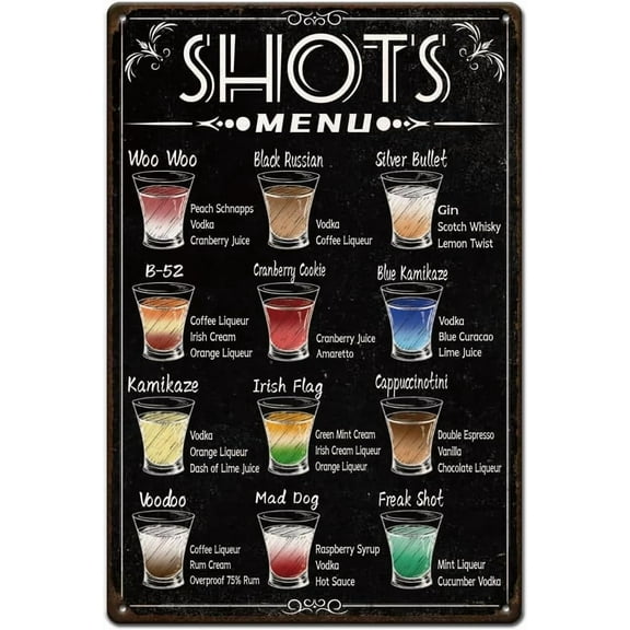 Liquor Menu Tin Signs Retro Metal Sign Man Cave Decor Vintage Signs Cocktails Vodka Sign for Home Living Room Bedroom Kitchen Bars Restaurants Cafe Pubs Club Wall Art Gifts 12x8in diy