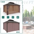 thumbnail image 2 of INTER HUT 12x14 FT Outdoor Hardtop Gazebo with Nettings and Curtains, Aluminum Frame Galvanized Double Roof Pavilion Gazebo, Brown Frame, 2 of 6
