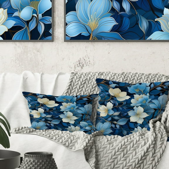 Designart "Serene Blue White Floral Bliss III" Floral Printed Throw Pillow
