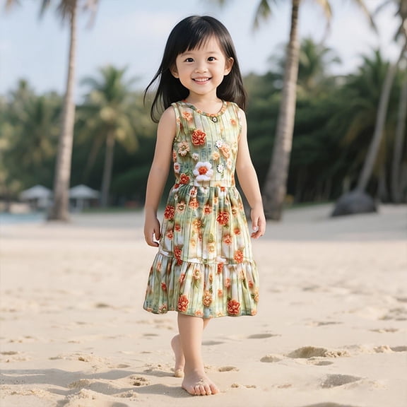Piuwrlz Girls Summer Dresses Girl Casual Play Dresses Suspender Crew Neck Pleated Skirts Multicolor Size 4 Years