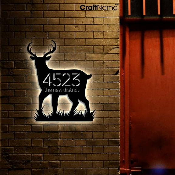 Craftnamesign Custom Deer House Number Metal Address Sign, House Number Metal Name Sign Outdoor