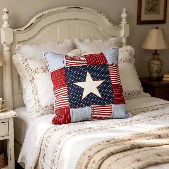 FEOLGEHLY 4th of July Decorations, 14x14 Inch Red White Blue Patriotic Star Outdoor Travel Throw Pillow, Polyester Cushion, Independence Day Memorial Day Veterans Day Sofa Couch Bedroom Home Decor