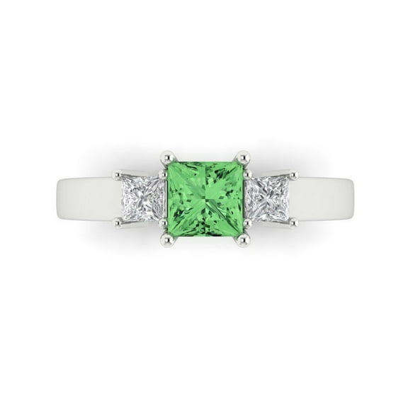 Three-Stone Engagement Ring for Women - 1.11ct Simulated Green Diamond in 18K White Gold Promise Ring
