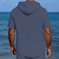 thumbnail image 6 of Hearthz Men’s Linen Blend Hooded Henley Shirts Drawstring Button Men Short Sleeve Shirt Summer Beach Big and Tall T Shirts for Men, 6 of 7