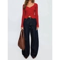 thumbnail image 6 of Women'S Long Sleeve Cardigan Open Front Knit Cropped Sweaters Fall V Neck Button Down Jacket Tops Wine Red S, 6 of 8