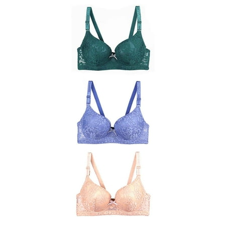 Blczomt Womens Bras Clearance Balconette Push Up Soft Green Lace Bralettes Bra 3PC