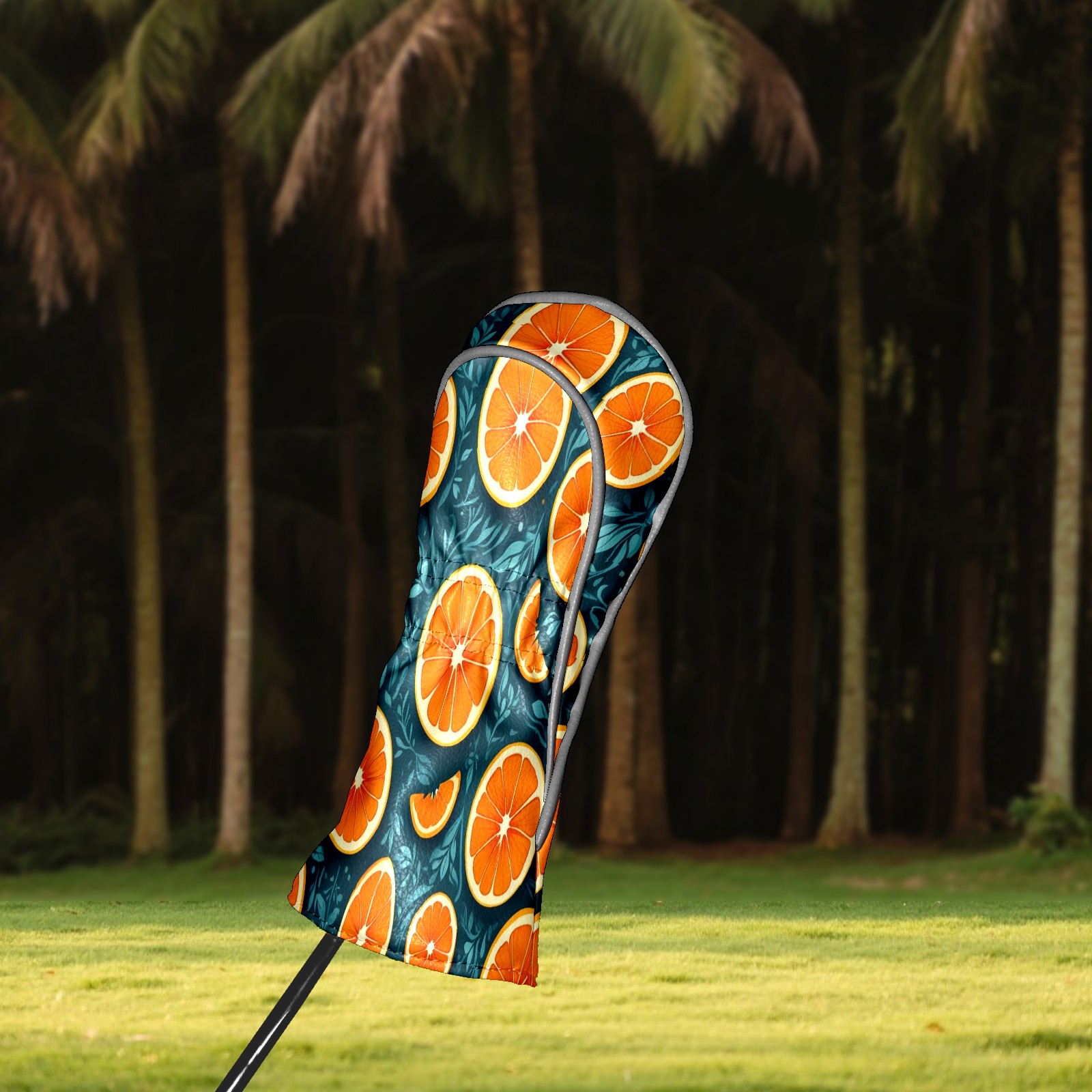 Golf Club Covers, Green Orange Premium PU Leather Driver Hybrid Putter Head Covers with Velvet Lining, Waterproof Golf Gifts for Men Women