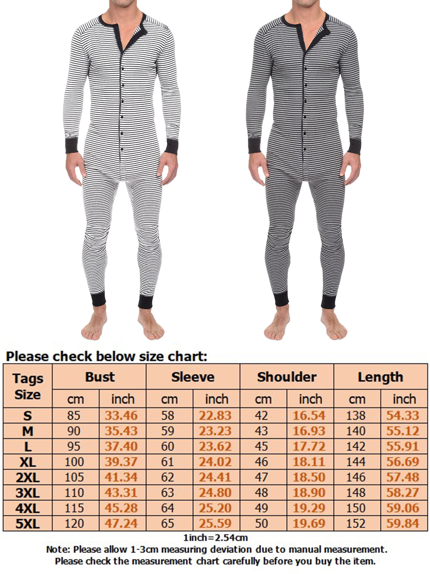 Avamo Men One Piece Pajama Thermal Underwear Union Suits Long Sleeve Button  Down Henley Onesie Base Layer