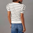 thumbnail image 4 of SDNall T-Shirts en Tricot à Manches Courtes Bouffantes pour Femmes, Col Ras du Cou Tendance, T-Shirts Rayés, Chemisiers d'Été Décontractés, 4 of 9