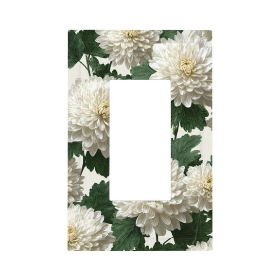 1-Gang 1 Rocker Wall Plate for Bedroom Room Bathroom Decorative, Japanese Chrysanthemum Romantic Floral Leaves Prints Plate Covers, Electrical Receptacle Light Device Switch Cover