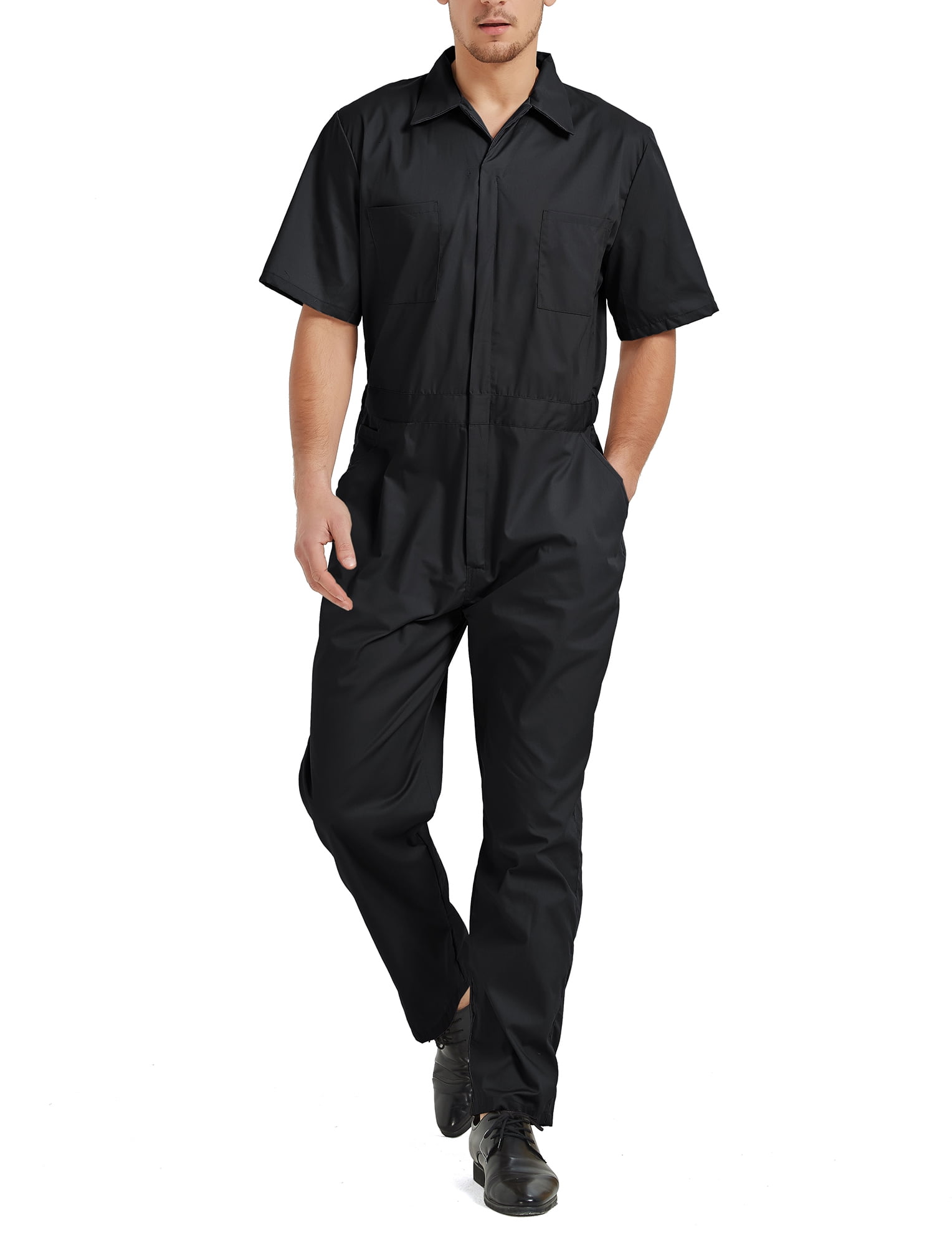 TopTie Mens Light Weight Short-Sleeve Work Coverall with Elastic Waist 