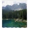 thumbnail image 3 of Ambesonne Forest Shower Curtain, Aerial View Pines Lake, 69"Wx70"L, Dark Green Jade Green, 3 of 3