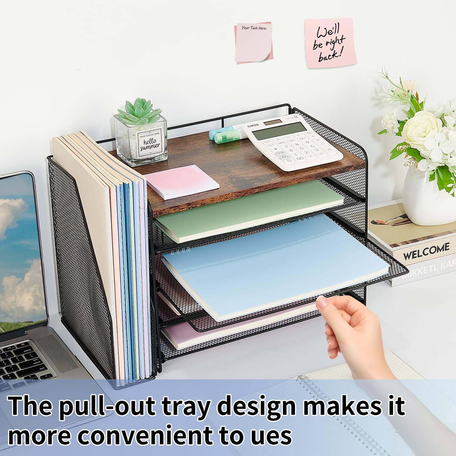 Desk Organizer  5-tier Paper Letter Tray With Magazine Holder Office Accessories & Workspace Organizers Desktop File For Supplies Storage Wood