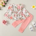 thumbnail image 4 of 12 Months Baby Girls Clothes 18 Months Girls 2PCS Fall Winter Outfits Set Flower Print Toddler Girls Long Sleeve Top Pants Set Pink, 4 of 8