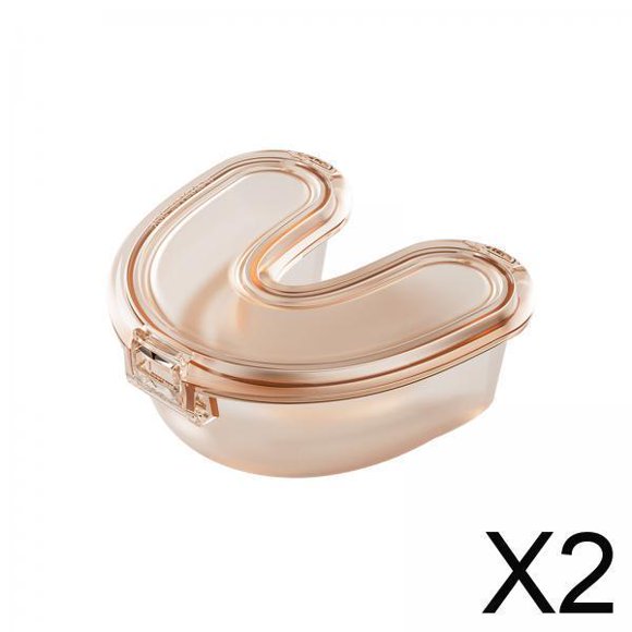 2xDenture Cup Easy Clean Tooth Appliance Container Retainer Cleaner Case Naranja