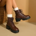 thumbnail image 2 of P-453 Brown Female Everyday Short Ankle Shoes With Round Toe Tie-Up Closure And Block Heel Mid-Heel For Casual Outdoor Indoor Wear, 2 of 8