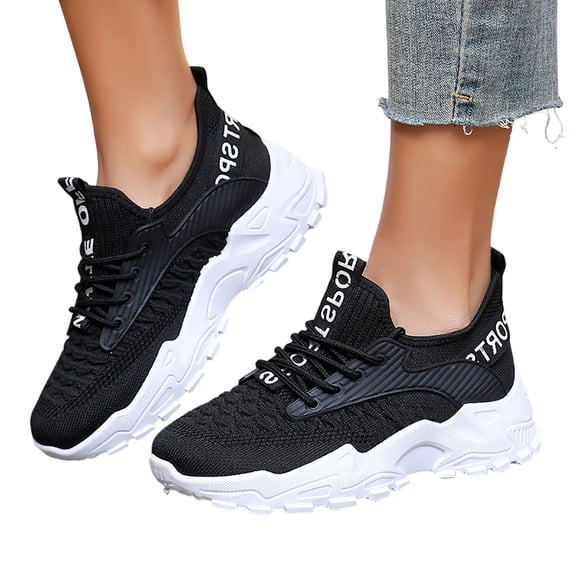 Women's Mesh Running Shoes Breathable Lightweight Non Slip Platform Athletic Sneakers for Gym Walking Daily Black Size 9