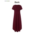 thumbnail image 5 of BadPiggies Short Sleeve Loose Maxi Dress with Pockets, Plain Casual Ankle Length Long Dress V Neck Summer T-Shirt Dress (XL, Wine Red), 5 of 8
