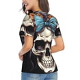 thumbnail image 3 of Vsdgher Bow Flower Skull Women Shirts V Neck Short Sleeve Tops T-Shirt Basic Tees, S to 3XL3X-Large, 3 of 5