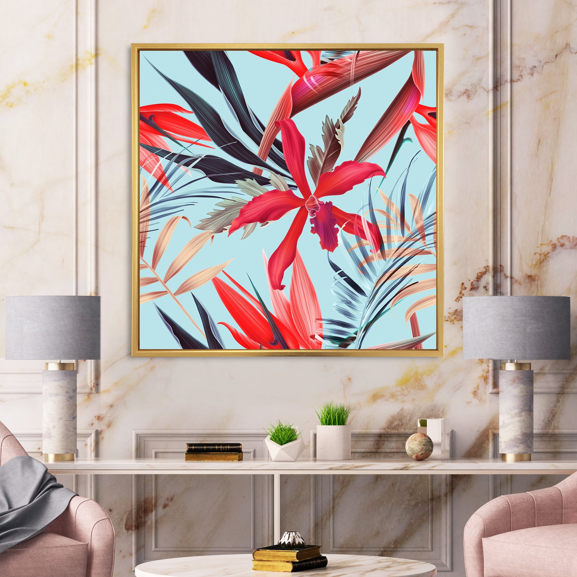 Designart 'VIntage Tropical Flowers IV' Traditional Framed Canvas Wall Art Print