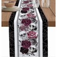 thumbnail image 1 of Halloween Horrific Skull Table Runner 13x72 Inch,Purple Rose Flower Skeleton Dresser Scarves Grey Spider Web Kitchen Dining Table Decoration for Home, 1 of 4