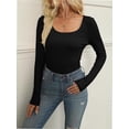 thumbnail image 3 of Long Sleeve Shirts for Women Fall Outfits Knit Tops Scoop Neck Slim Fit Basic Tee, 3 of 6