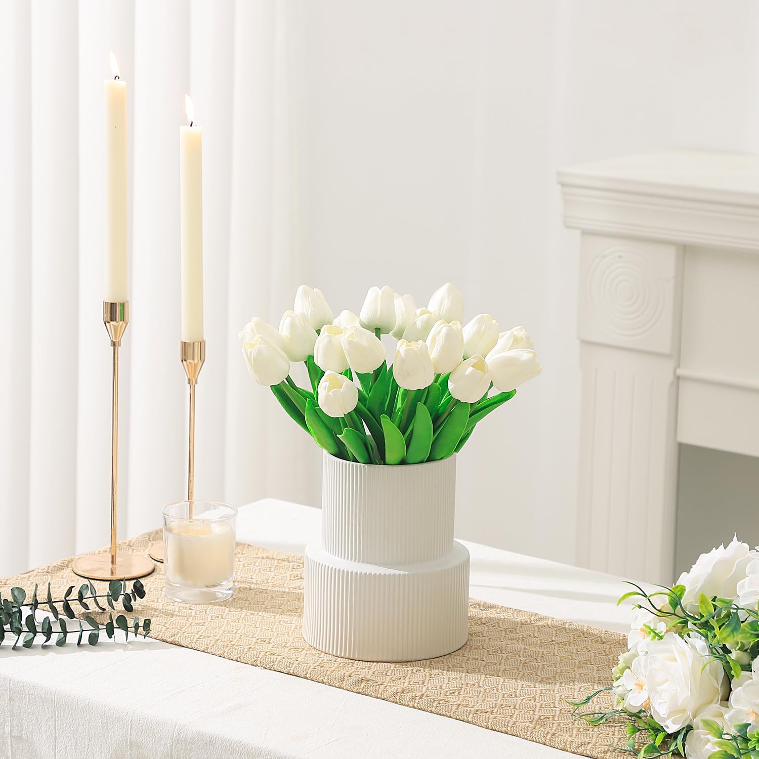 10 pcs Fake Tulips, Yellow Artificial Flowers 13.5'', Fake Flowers for Decoration, Silk Flowers Bulk for Vase, Gifts, Wedding, Home Kitchen, Centerpieces, Mother's Day, Valentine’s Day