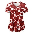 thumbnail image 1 of Wrcnote Valentine Print Scrub Tops for Women Short Sleeve Nurse Uniform V Neck Tunic Pockets T Shirt Blouse, 1 of 3