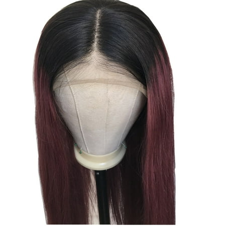 AISOM Lace Front Human Hair Wigs 1b/burgundy Color Pre plucekd Hairline,